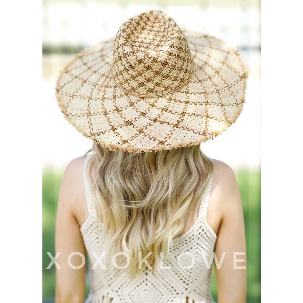 Two Tone Raffia Wide Brim Sun Hat - Picture 8 of 8